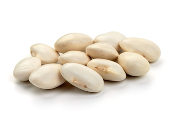 White dry beans, close-up, isolated on white background