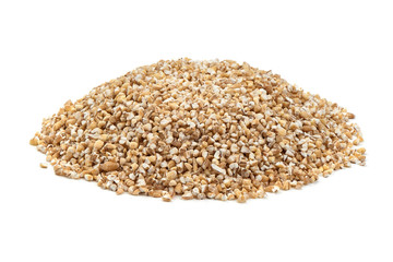 Dried barley groats, close-up, isolated on white background