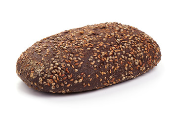 Rye bread with sesame seeds, close-up, isolated on white background