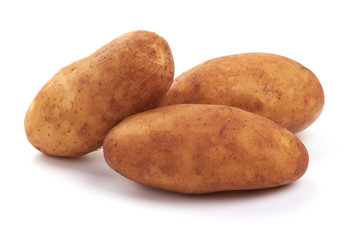 Young unpeeled potato, organic food, close-up, isolated on white background