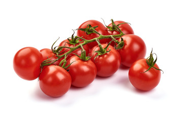Fresh cherry tomato, close-up, isolated on white background