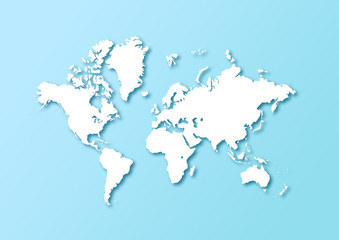 Fototapeta na wymiar Detailed world map isolated on a light blue background