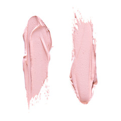 Two pink makeup strokes isolated on white background