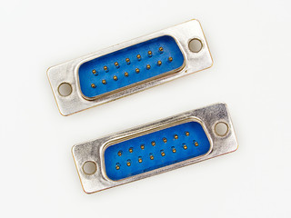 15 pin male metal connector, isolated on white background.