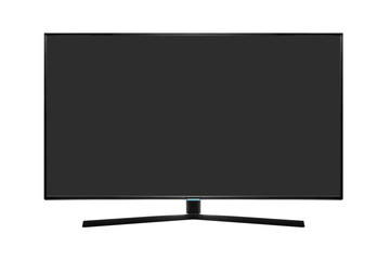 Modern blank flat screen TV set isolated on a white background.