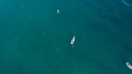 Fototapeta na wymiar aerial view of the sea and sailing yachts 