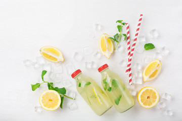 Homemade lemonade with fresh lemon and mint