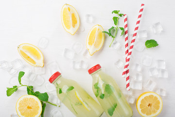 Homemade lemonade with fresh lemon and mint