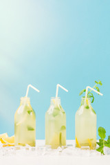 Homemade lemonade with fresh lemon and mint