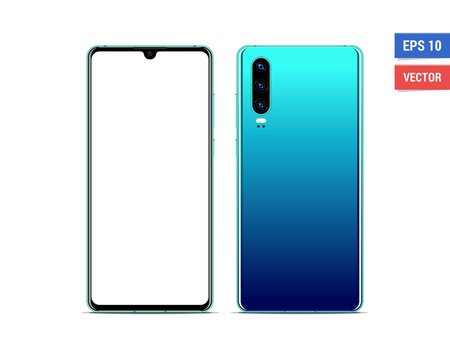 Realistic vector flat mock-up Huawei P30 with blank screen isolated on white background. Scale image any resolution