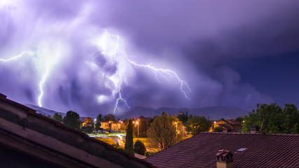 Fototapeta premium Lightning storm over Lucca, Tuscany