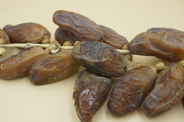 closeup sweet dried date palm fruits or kurma, ramadan (ramazan) food