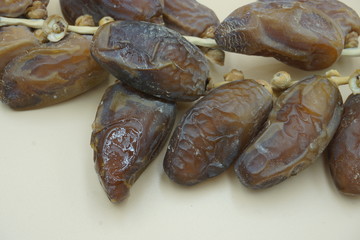 closeup sweet dried date palm fruits or kurma, ramadan (ramazan) food