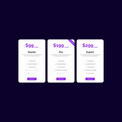 Vector Price Table UI Webdesign Purple