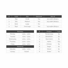 Clean Grey Vector Information Table