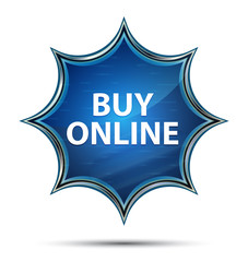 Fototapeta na wymiar Buy Online magical glassy sunburst blue button