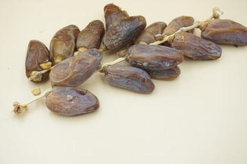 closeup sweet dried date palm fruits or kurma, ramadan (ramazan) food