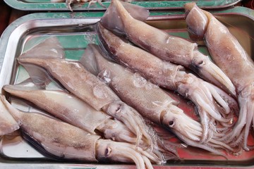 Fresh squid for cooking at street food