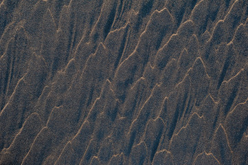 Black volcanic sand waves abstract background texture with copyspace. Black beaches of Iceland.