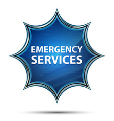 Emergency Services magical glassy sunburst blue button