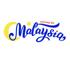 Hand drawn welcome to Malaysia tourism logotype. Modern logo for hotel or tourist agency. Print for souveniers, banner, website, postcard, bag. Vector eps 10.