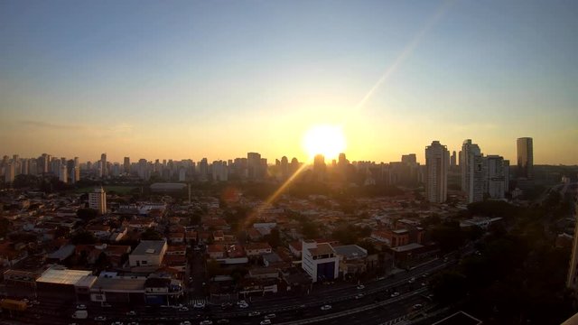 Time lapse in Sao Paulo City. Aerial 4K. Sunset.
