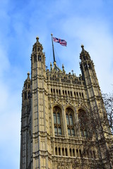 Naklejka premium Victoria Tower with the Flag of the United Kingdom. London.