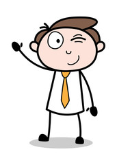 Obraz premium Winking Eye and Waving Hand - Office Businessman Employee Cartoon Vector Illustration﻿