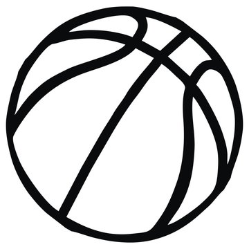 Basketball, single object, sports ball, vector icon. Black and white contour drawing.