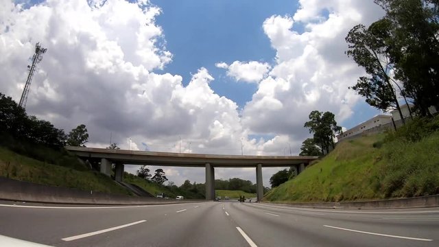 Brazilian Road time lapse. Bandeirantes road in Sao Paulo State and Pinheiros marginal. December, 2018.