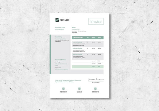 Corporate Invoice Layout with Green Accents