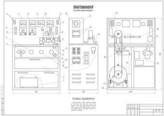 technical drawing of the stand, design project, construction plan with horizontal frame on the white background. stock vector illustration eps10
