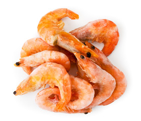 Heap of frozen shrimp on a white. The form of the top.