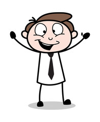 Joyful Raising Hands - Office Businessman Employee Cartoon Vector Illustration﻿