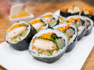 Close Up Gimbap (Kimbap) Korean dish is a popular take-out food in South Korea and abroad