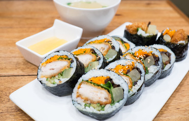 Close Up Gimbap (Kimbap) Korean dish is a popular take-out food in South Korea and abroad