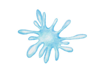 Abstract blue blot, hand drawn watercolor painting splash isolated on white background, design element