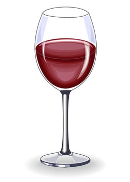 A beautiful crystal glass of delicious red wine. Decoration of the festive table. Vector illustration