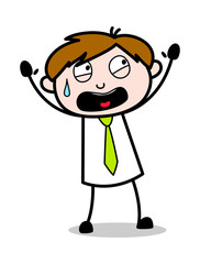 Raising Hands with Fear - Office Salesman Employee Cartoon Vector Illustration﻿