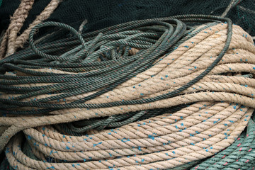 Rope for trawling in the fishing boat.
