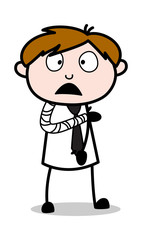 Fractured Hand with  Shocked Face - Office Salesman Employee Cartoon Vector Illustration﻿