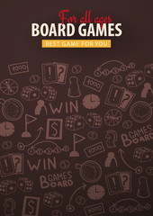 Board Games banners. For all Ages. Hand draw doodle background. Vector illustration.