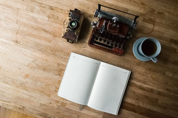 note book with typewriter
