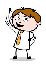 Waving Hand to Say Hello - Office Salesman Employee Cartoon Vector Illustration﻿
