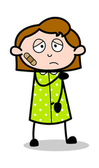 Obraz premium Bandage on Face - Retro Office Girl Employee Cartoon Vector Illustration﻿