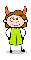 Evil Smile - Retro Office Girl Employee Cartoon Vector Illustration﻿