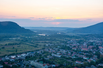 Beautiful view of the city, mountains and sunset.