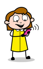 Fototapeta premium Online Chatting - Retro Office Girl Employee Cartoon Vector Illustration﻿
