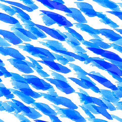 Blue brush strokes raster seamless pattern