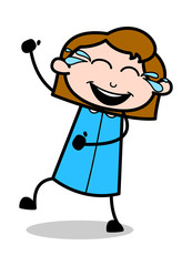 Cheerful Laugh - Retro Office Girl Employee Cartoon Vector Illustration﻿